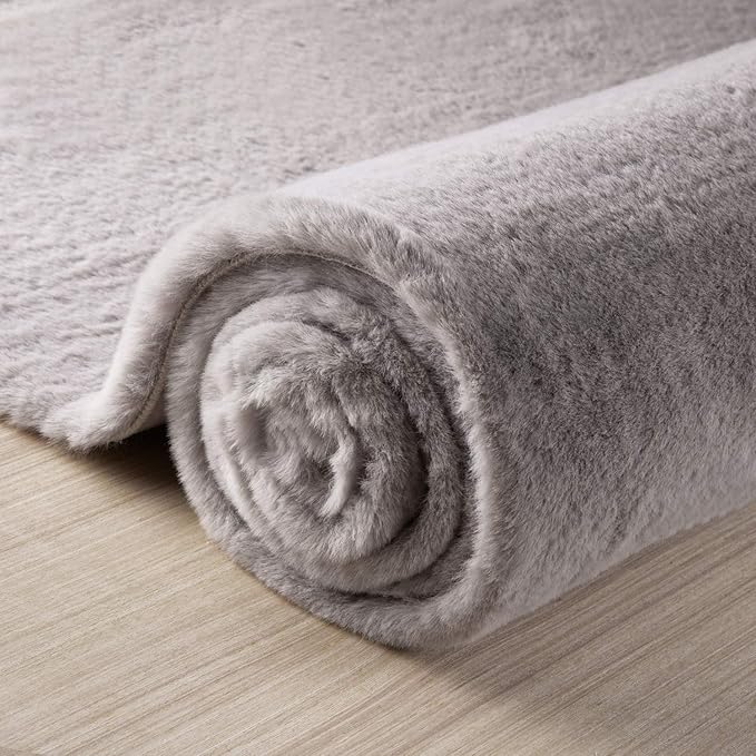 Ashler HOME DECO Ultra Soft Faux Rabbit Fur Chair Couch Cover Area Rug for Bedroom Floor Sofa Living Room Grey Rectangle 3 x 5 Feet
