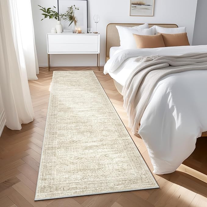 Runner Rug 2'x8' Washable Non-Slip Runner Rugs for Kitchen Bathroom Laundry Room Beige Vintage Floor Carpet Runners for Hallway Entryway