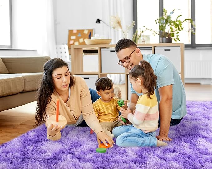 5x7 Rugs for Living Room, Large Fluffy Area Rugs for Bedroom, Soft Carpet Shag Kids Rug with 4 Non-Slip Rug Pads (Purple TieDyed, 5ft x 7ft)