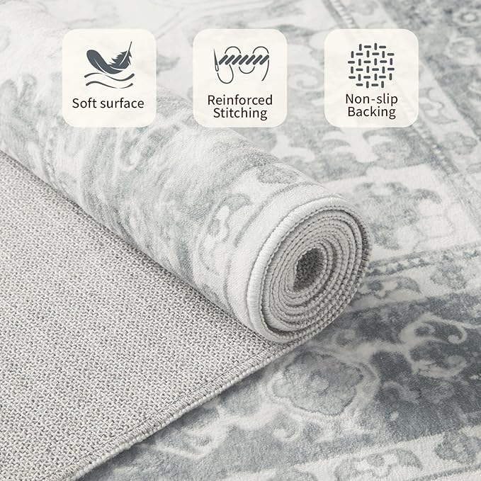 2x5 Hallway Runner Rug, Non Slip Boho Runner Rugs for Hallway, Kitchen, Entrance, Bathroom, Laundry Room, Soft Ultra-Thin Entryway Carpet, Throw Low Pile Retro Imitation Wool Carpet, Grey