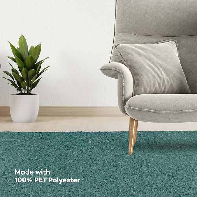 Solid Color Area Rugs Teal - 7' Pentagon, Indoor, Stain & Fade Resistant, Perfect for Living Room, Bedroom, Dining Room, Entryway, Doorway, Pet & Kids Friendly Rug, Wedding, Made in USA