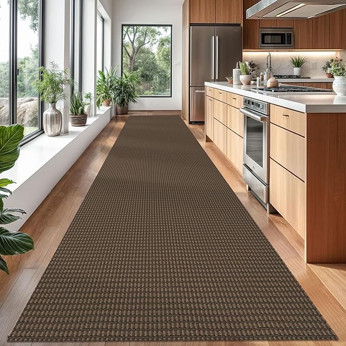Braided Runner Rug 3x18 Ft Washable Runners for Hallways Non Slip Rubber Backed Kitchen Runners Cotton Long Entryway Runner Indoor, Woven Carpet for Hall Stair Entryway, Brown