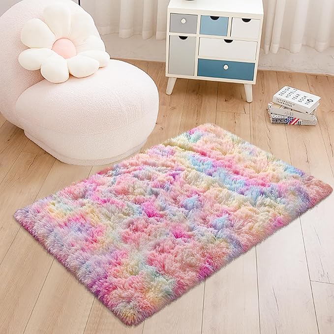 2x3 Small Area Rug Unicorn Rainbow Rugs for Girls Bedroom Soft Fluffy Shag Fuzzy Pink Carpet Princess Rug for Girls Kids Toddler Room Nursery Home Decor Throw Rugs Indoor Inside Front Mat