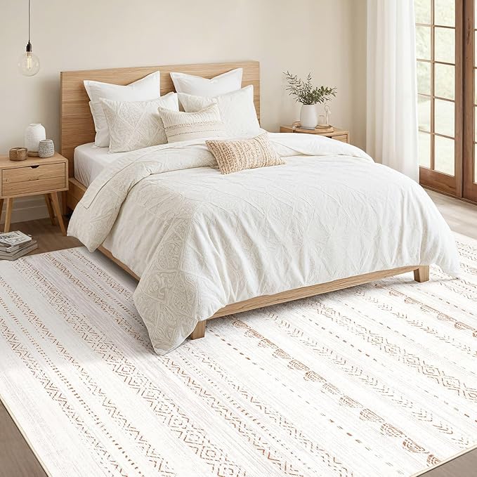 10x12 Area Rug Living Room: Washable Boho Large Neutral Modern Soft Stain Resistant Farmhouse Indoor Floor Rug Non Slip Accent Carpet for Bedroom Nursery Kids Playroom Office Dining Room- Brown