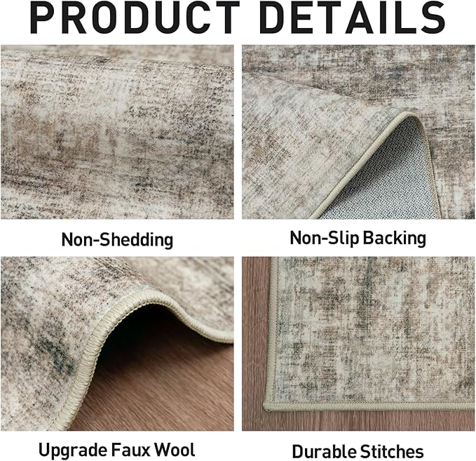 10x14 Area Rugs Washable Rug: Modern Abstract Living Room Rug Soft Anti-Skid Thin Carpet Indoor Floor Non-Shedding Carpets for Bedroom Dining Room Farmhouse Nursery Home Office Brown Black