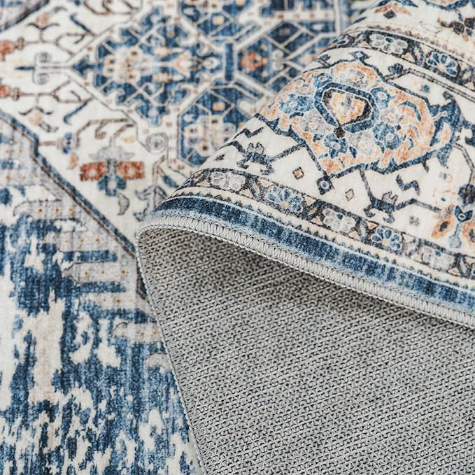 YOUFORTONG 9x12 Area Rug Washable：Large Living Room Area Rugs - Machine Washable Stain Resistant Rug - Soft Low Pile Carpet for Bedroom Dining Room 9'x12' Blue