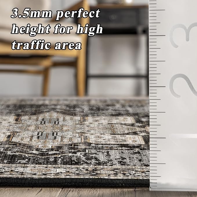 2x6 Hallway Washable Runner Rug - Boho Rugs for Living Room Stain Resistant Carpet Vintage Tribal Rugs for Bedroom Kitchen Non Slip Backing Home Decor Floor Decoration Mat 2X6 Black