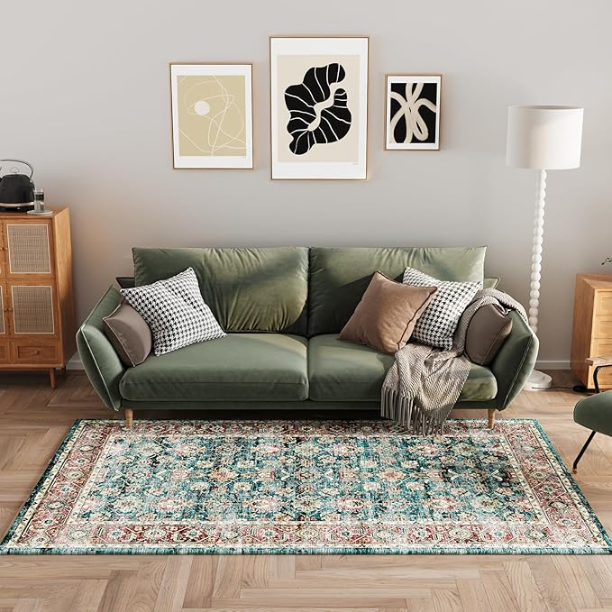 Vintage Area Rug, Washable Rugs 3x5 for Bedroom, Small Distressed Rug Rug for Kitchen Entryway Bathroom Living Room Office Carpet