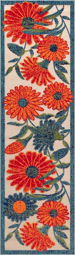 Nourison Aloha Indoor/Outdoor Ivory Multicolor 2' x 6' Area Rug, Easy Cleaning, Non-Shedding, Bed Room, Living Room, Dining Room, Backyard, Deck, Patio (2x6)