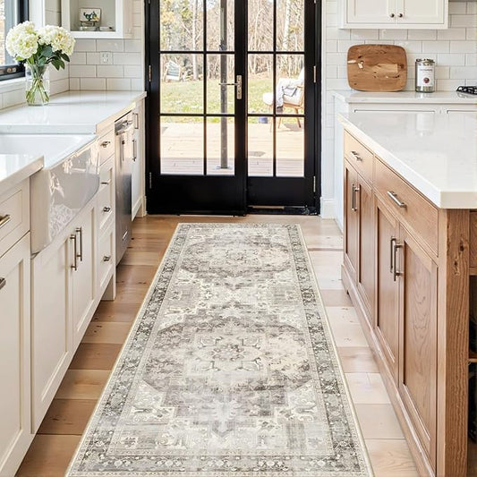 2x5 Hallway Runner Rug, Non Slip Boho Runner Rugs for Hallway, Kitchen, Entrance, Bathroom, Laundry Room, Soft Ultra-Thin Entryway Carpet, Throw Low Pile Retro Imitation Wool Carpet, Brown