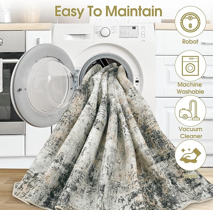 8x10 Area Rugs for Living Room Bedroom: Abstract Washable Rug with Anti-Slip Backing Non-Shedding Stain-Resistant Soft Large Carpet for Dining Room Nursery Hallway Indoor Home Office Grey Brown