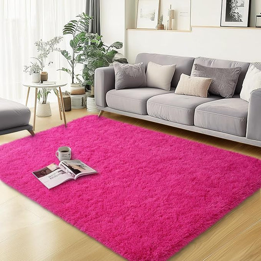 3x5 Area Rugs for Bedroom, Fluffy Soft Shag Rugs for Living Room, Small Fuzzy Plush Shaggy Carpets for Boys and Girls Dorm Room Home Decor (3ft x 5ft, Hot Pink)