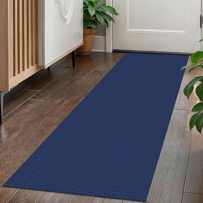 KOZYFLY Washable Runner Rug 2x5 Ft Runners for Hallways Throw Rug with Rubber Backing, Braided Cotton Entryway Runner Indoor, Carpet Runners for Hallway Kitchen Entryway Bedroom, Navy/Dark Navy