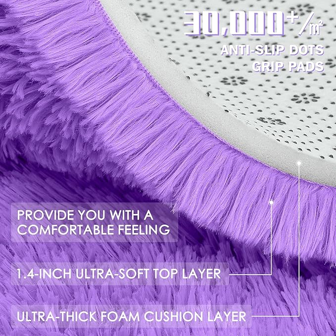 OLANLY 2x3 Machine Washable Small Bedside Rug, Soft Fluffy Shaggy Entryway Throw Rugs for Bedroom, Living Room, Indoor Floor Carpet for Kids Girls Boys, Nursery Rooms, Home Decor Aesthetic, Purple