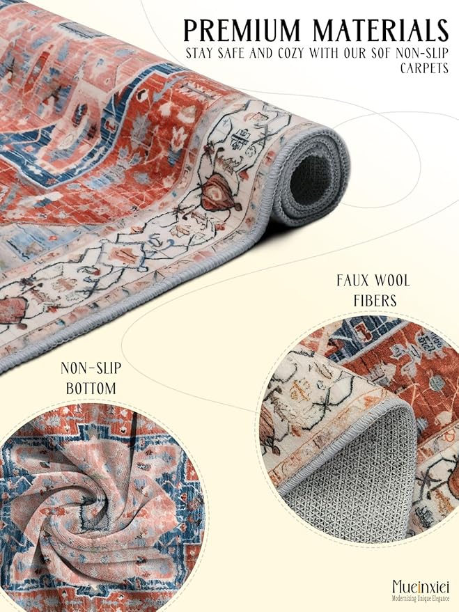 2x3 Area Rug - Non-Slip Machine Washable Low-Pile Soft Boho Oriental Carpet for Entryway, Living Room, Bedroom, Kitchen | Door Mat, Small Space Decor & Indoor Use