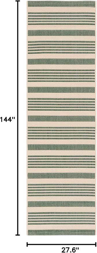 SAFAVIEH Courtyard Collection Runner Rug - 2'3" x 12', Beige & Dark Green, Stripe Design, Non-Shedding & Easy Care, Indoor/Outdoor & Washable-Ideal for Patio, Backyard, Mudroom (CY6062-322)