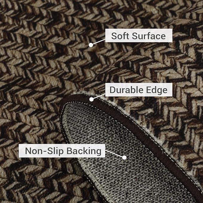 Washable Rug 9x12 Area Rug for Bedroom Print Braided Modern Living Room Rug Soft Large Area Rug Non Slip Throw Rugs Stain Resistant Carpet for Nursery Dining Room Office 9'x12' Black/Brown