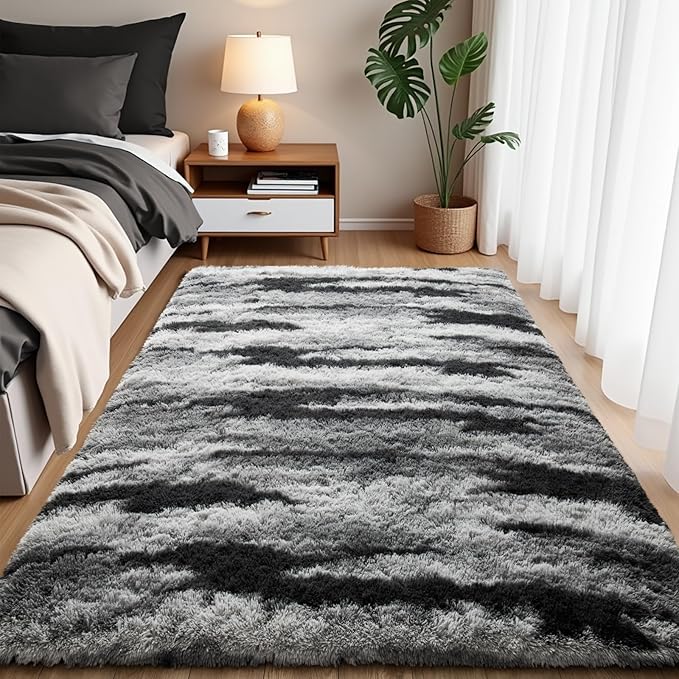 Zentavio Area Rugs for Living Room Rugs for Bedroom 4x6 Carpet Fluffy Fuzzy Soft Shag Aesthetic Plush High Pile Gray Throw Rug for Nursery Kids Room Dorm Waved Grey