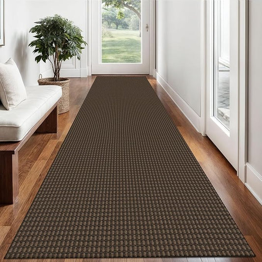 Braided Runner Rug 2.6x12 Ft Washable Runners for Hallways Non Slip Rubber Backed Kitchen Runners Cotton Extra Long Entryway Runner Indoor, Woven Carpet for Hall Entryway, Brown
