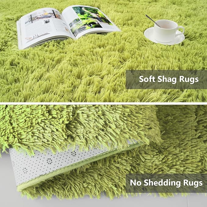 Shag Area Rugs for Bedroom Living Room,5X8 Ultra Soft Green Fluffy Area Rugs for Dorm, Indoor Carpet Nursery Rugs for Kids Girls Room Home Decor, Green