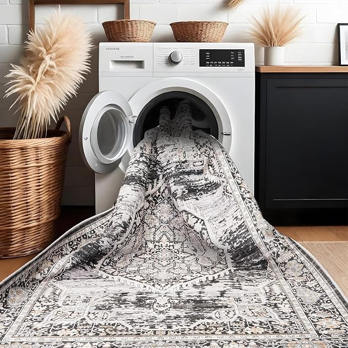 Washable Area Rugs 2x3 Entryway: Soft Ultra Thin Low Pile Mat Machine Washable Indoor Doormat Lightweight Entry Rug Anti Slip Backing Rugs for Living Room Bedroom Kitchen 2'x3' Black