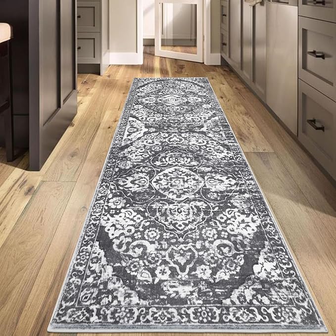 HEBE Hallway Runner Rug 2'8''x8' Washable Vintage Distressed Area Rugs Non Slip Laundry Rug Runner Boho Floor Carpet Runners for Hallways Entryway Laundry Room Kitchen Bathroom