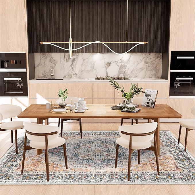 3x5 Area Rug Boho Machine Washable Living Room Rug Non Slip Low Pile Vintage Print Distressed Soft Carpet for Bedroom Diningroom Black/Yellow/Pink