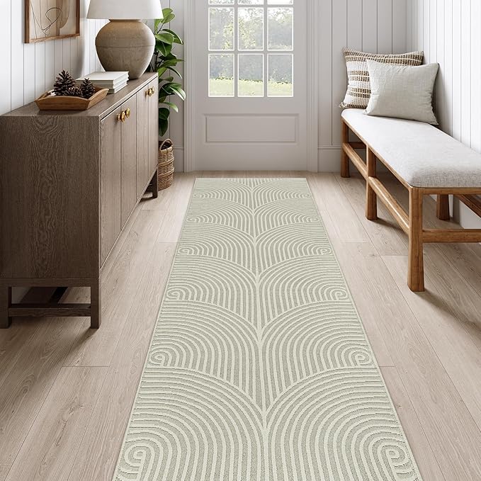 Tiffasea Washable Runners for Hallways 2.6'x8', Beige Kitchen Runner Cotton Woven Entry Mat Long Bathroom Rug Reversible Carpet Runner Modern Floor Rug for Entryway Indoor Mudroom Outdoor