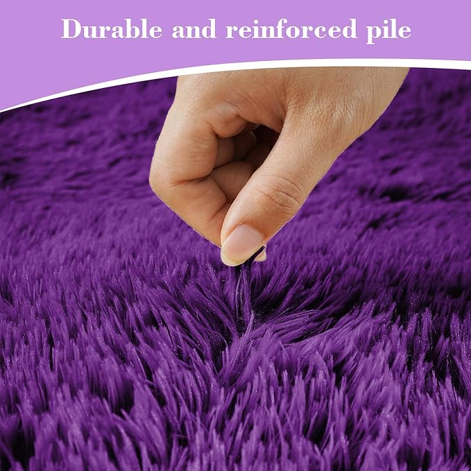 Purple Fluffy Rug Shaggy Area Rug, 8x10 Area Rugs for Girls Bedroom, Big Soft Shaggy Bedside Non-Slip Plush Dorm Nursery Kids Carpet Home Decor Aesthetic