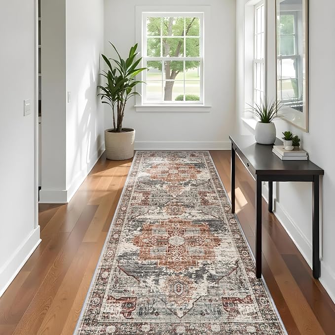 RUUGME Rug Runners 3x10 - Washable Hallway Rugs for Living Room Soft Stain Resistant Carpet Vintage Tribal Rugs for Bedroom Kitchen with Non Slip Backing Home Decor Floor Decoration Mat 3x10 Brick