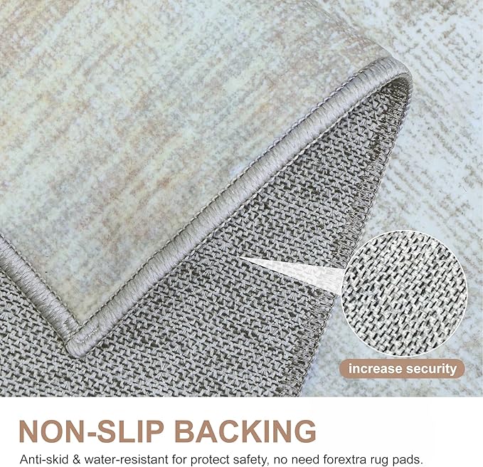 Bavni Washable Rug, Soft Abstract Rugs Non-Slip, Thin Foldable 3x5 Rug, Modern Stain Resistant Area Rug for Living Room, Kitchen, Bedroom, White/Grey