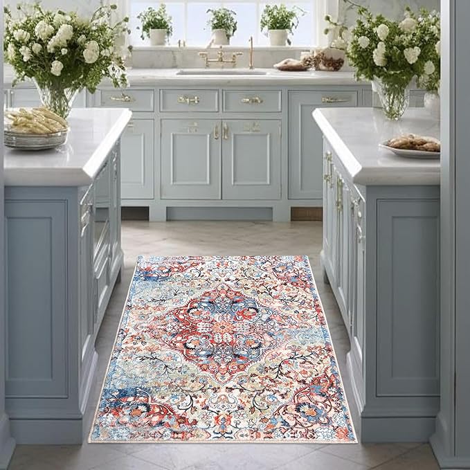 WL&ALLEN Door Mat Entry Rug Washable Mat Indoor Entrance 2x3 Boho Non-Slip,Laundry Room Rug, SoftRug(2'x3',Pink)