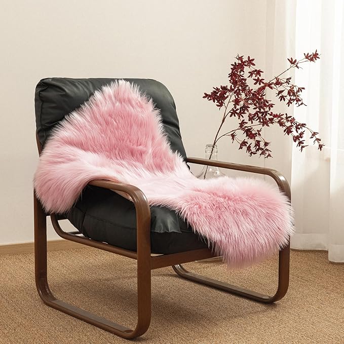 Ashler Faux Fur Area Rug - Fluffy Shaggy Sheepskin 2 x 3 Feet, Pink Fuzzy Machine Washable Shag - Nursery Decor Throw for Bedroom, Kids Room, Living Room