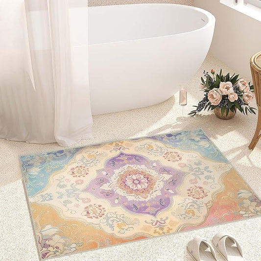 2x3 Entryway Rugs Machine Washable Rug Boho Orange Yellow Blue Purple Area Rug Non-Slip Low Pile Door Mat Entrance Small Carpet for Home Kitchen Bathroom Bedroom