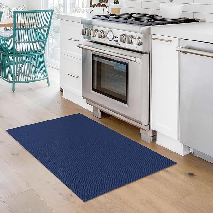 KOZYFLY Washable Area Rug 2x3 Ft Small Entryway Rug Indoor Door Mat Throw Rugs with Rubber Backing, Braided Cotton Floor Carpet for Front Entrance Bathroom Kitchen Foyer, Navy/Dark Navy