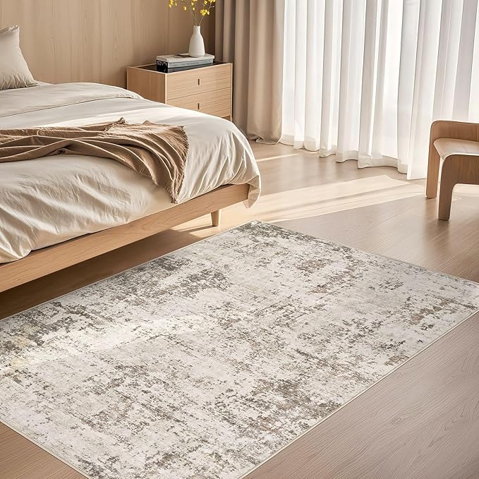 3x5 Area Rug Living Room Rugs - Washable Neutral Modern Abstract Soft Thin Rug Indoor Floor No Slip Rug Carpet for Bedroom Under Dining Table Home Office Decor - Dark Brown