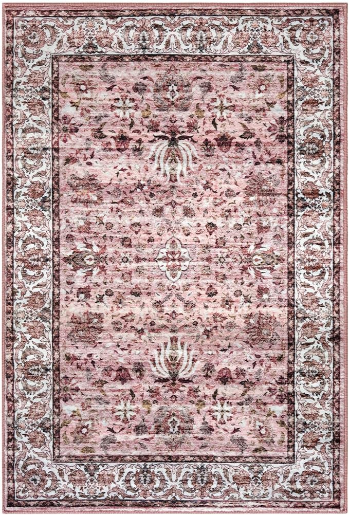 Small Area Rug 2x3 Entryway Doormat Floral Machine Washable Low Pile Non Slip Throw Rug for Kitchen Bedroom Laundry Room, Pink
