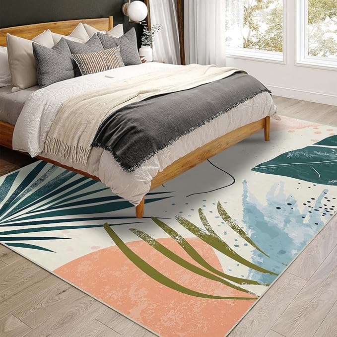 4x6 Area Rugs for Living Room Machine Washable Boho Botanical Rug Non Slip Printed Abstract Plant Rug Carpet Friendly Modern Rug for Bathroom Bedroom Dining Room Office