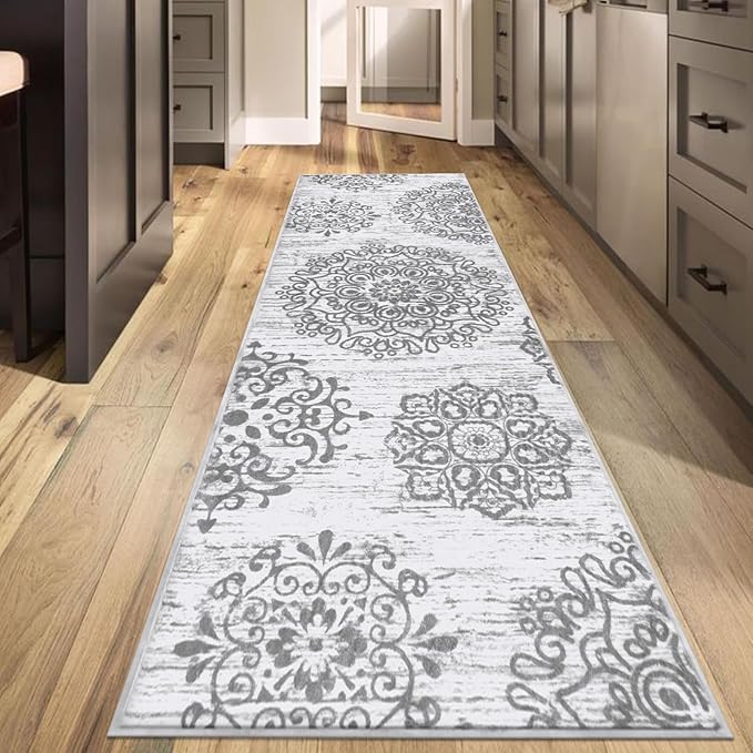 HEBE Hallway Runner Rug 2'8''x8' Washable Vintage Distressed Area Rugs Non Slip Laundry Rug Runner Boho Floor Carpet Runners for Hallways Entryway Laundry Room Kitchen Bathroom