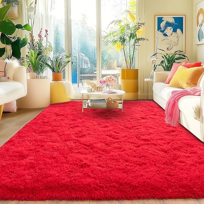 5x7 Rugs for Bedroom Living Room, Soft Plush Shaggy Area Rugs Fluffy Modern Floor Carpet for Kids Girls Room Dorm Nursery Home Decor Aesthetic, Red