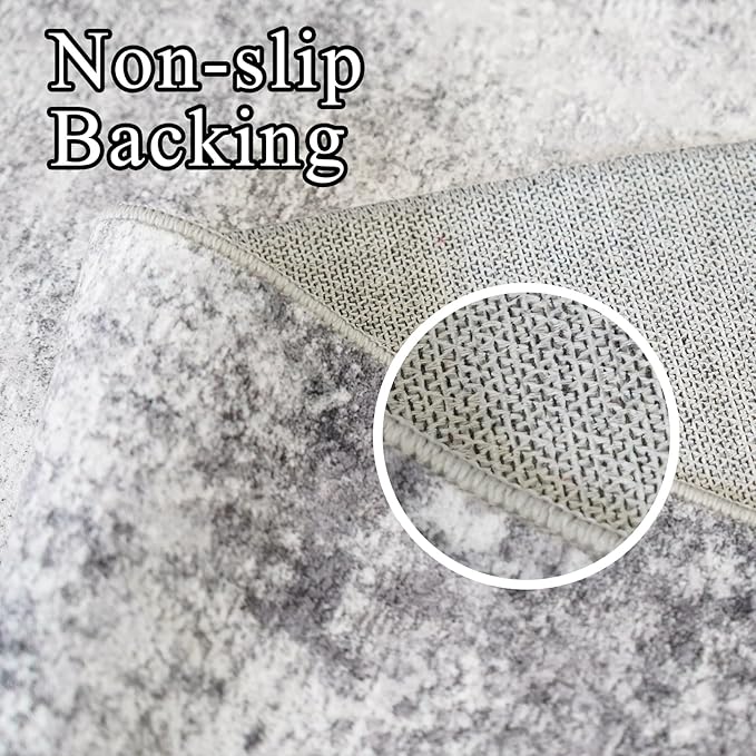 Washable Wide 4x12 Runner Rug - Abstract Runner Rugs for Living Room Stain Resistant Entryway Indoor Carpet for Kitchen Bedroom Non Slip Rubber Backing Ultra Thin Soft Home Decor Floor Mat 4x12 Grey