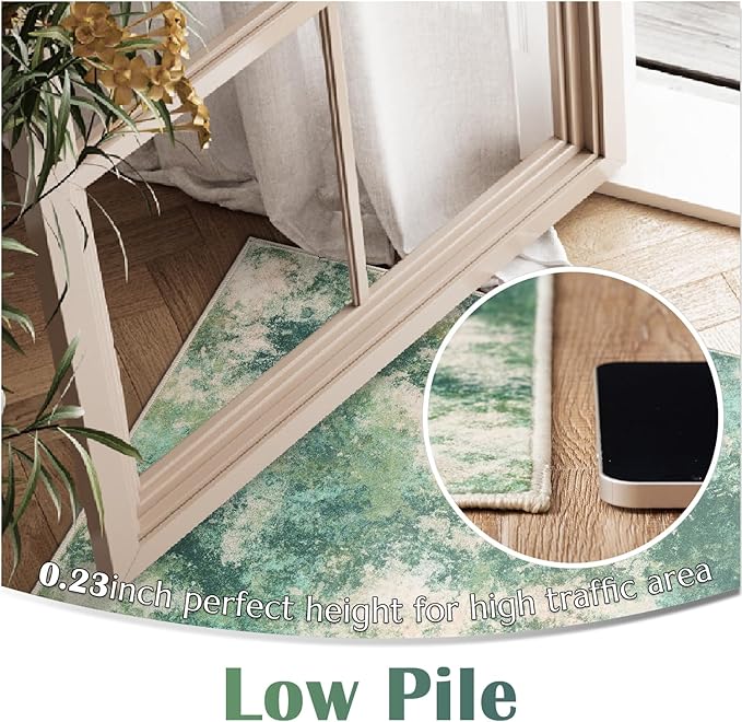 jinchan Spring Runner Rug 2x5 Modern Hallway Rug Abstract Washable Runner Indoor Watercolor Print Contemporary Non Slip Soft Carpet for Kitchen Bedroom Bathroom Laundry Room Living Room, Green Multi