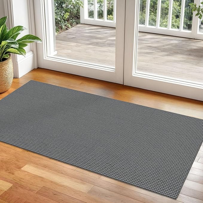 Braided Runner Rug 2x5 Ft Washable Runners for Hallways Non Slip Rubber Backed Kitchen Runners Cotton Entryway Runner Indoor, Woven Floor Carpet for Hall Kitchen Bedroom, Dark Grey/Grey