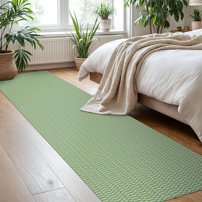 KOZYFLY Washable Runner Rug 2x8 Ft Runners for Hallway Rubber Backed Kitchen Runner Rugs Braided Cotton Entryway Runner Indoor, Carpet Runners for Hallway Entryway Bedroom, Sage Green