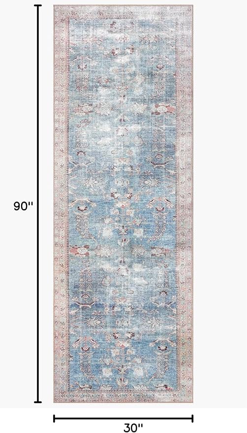 Loloi II Wynter Collection WYN-06 Teal/Multi 2'-6" x 7'-6", .13" Thick, Runner Rug, Soft, Durable, Printed, Vintage Inspired, Low Pile, Non-Shedding, Easy Clean, Living Room Rug
