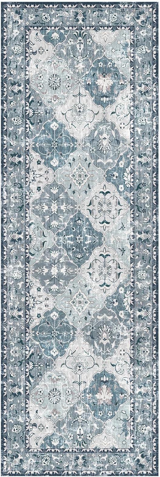 Boho Vintage Area Rugs 2×6 Blue Washable Non-Slip Traditional Rug Runner for Hallway Kitchen Entryway