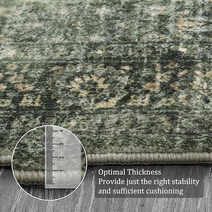 Morebes Washable Dark Green Runner Rug 2x8, Vintage Boho Runners for Hallways Non Slip, Soft Floral Indoor Floor Throw Carpet for Kitchen Laundry Room Bedroom Bathroom Living Entryway