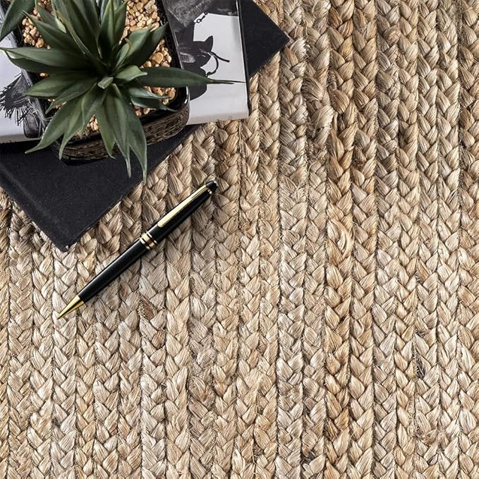GRUHUM Jute Runner Rug 2x6 Feet- Rectangle Natural Fiber Braided Hand Woven Farmhouse Rustic Vintage Eco-Friendly Runner Rugs for Kitchen Hallways Enterways Living Room Bedroom Home Decor 2'x6'ft