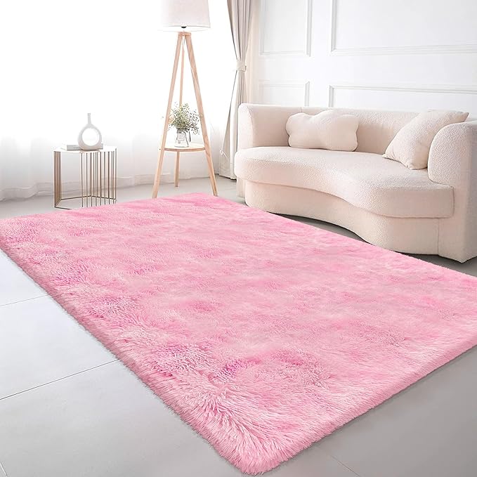 5x8 ft Fluffy Pink Rug Plush,Furry Carpet for Living Room Girls Bedroom Soft Shag Area Rug for Kids Room Fuzzy Rug for Nursery Playroom Home Decor Aesthetic