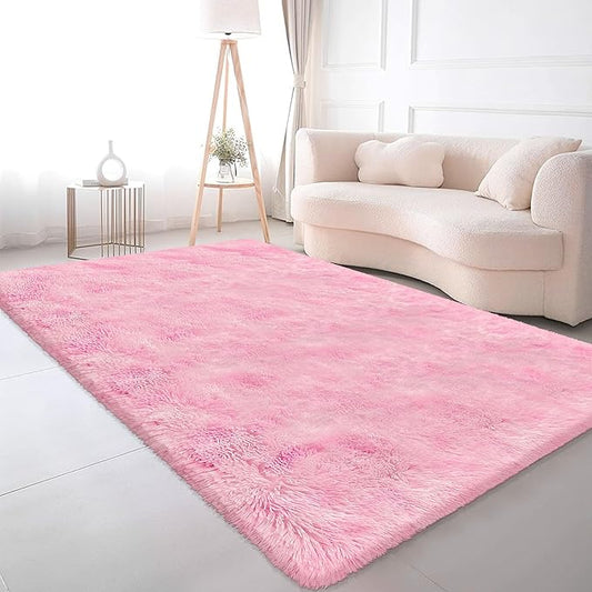 5x8 ft Fluffy Pink Rug Plush,Furry Carpet for Living Room Girls Bedroom Soft Shag Area Rug for Kids Room Fuzzy Rug for Nursery Playroom Home Decor Aesthetic